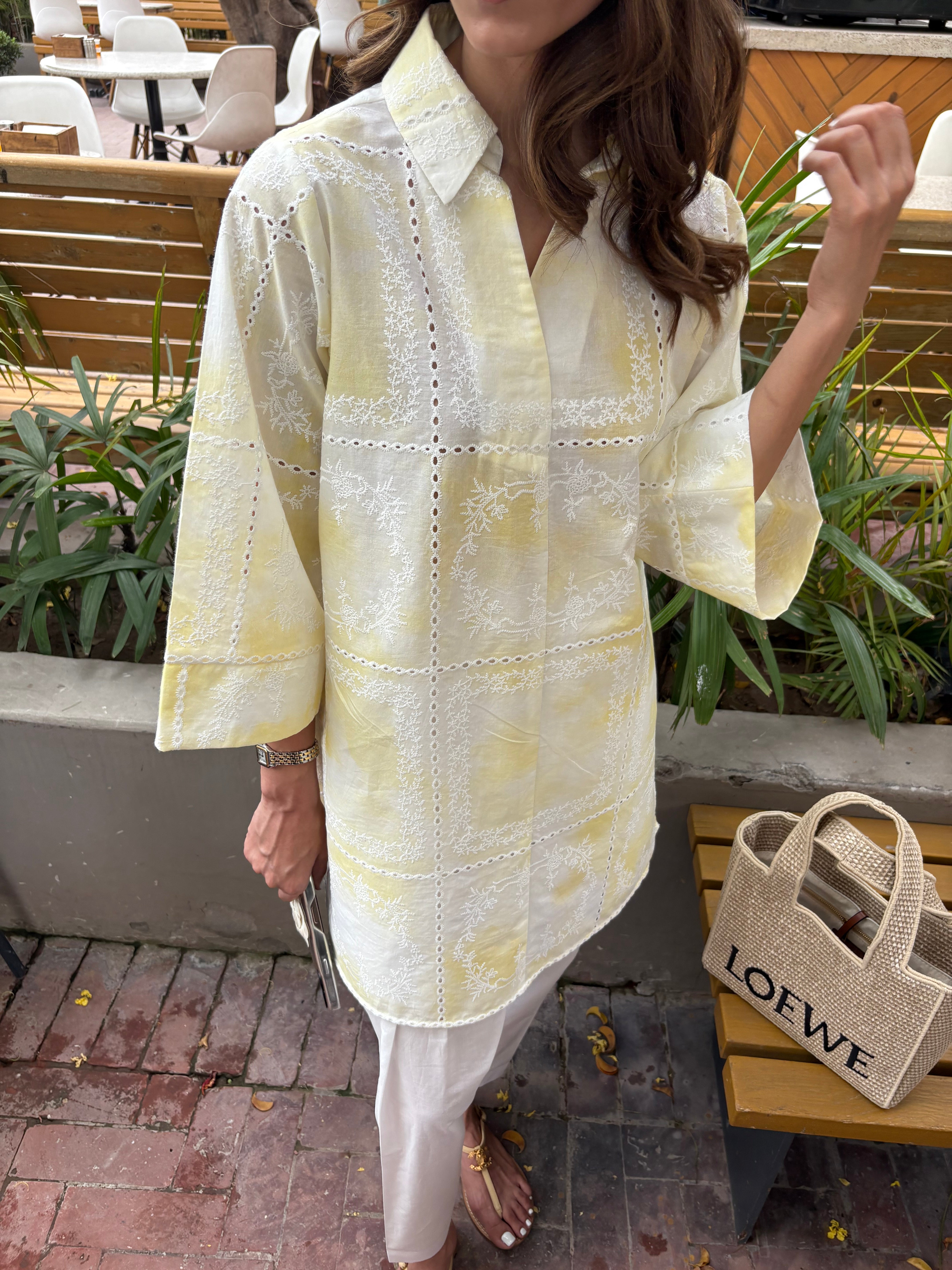 YELLOW TIE & DYE CHIKANKARI TOBY SET