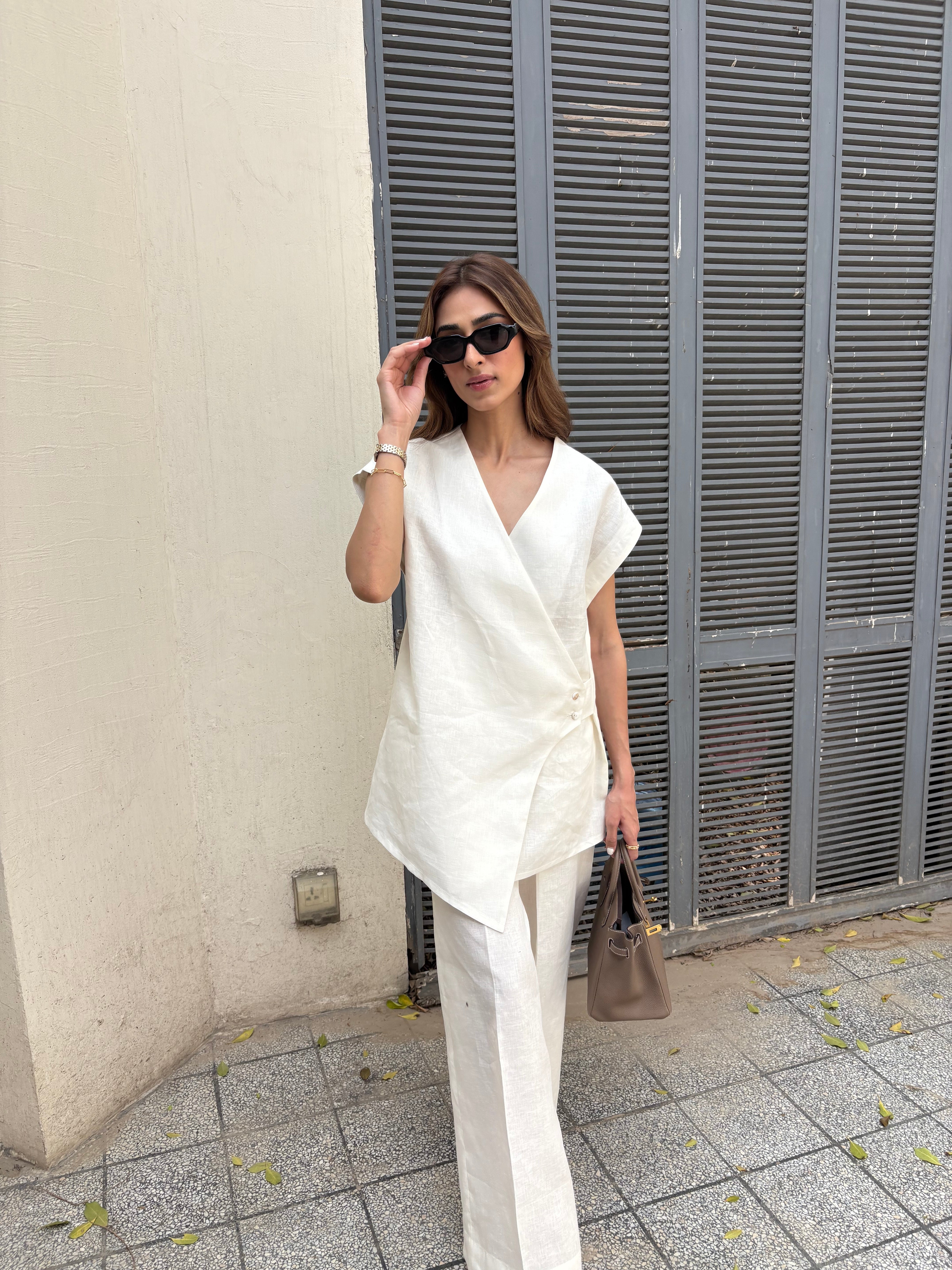 WHITE LINEN VEST SET
