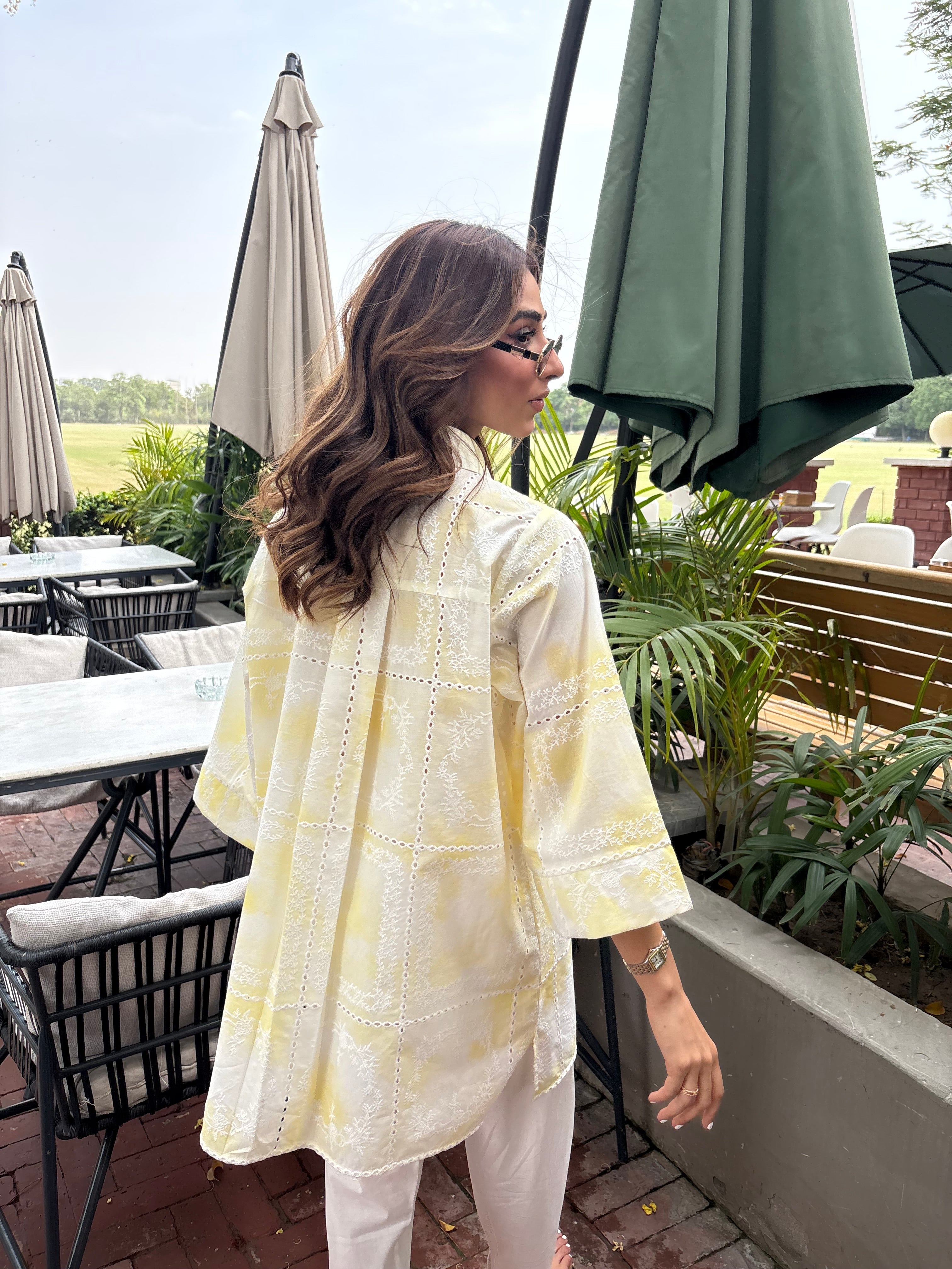 YELLOW TIE & DYE CHIKANKARI TOBY SET