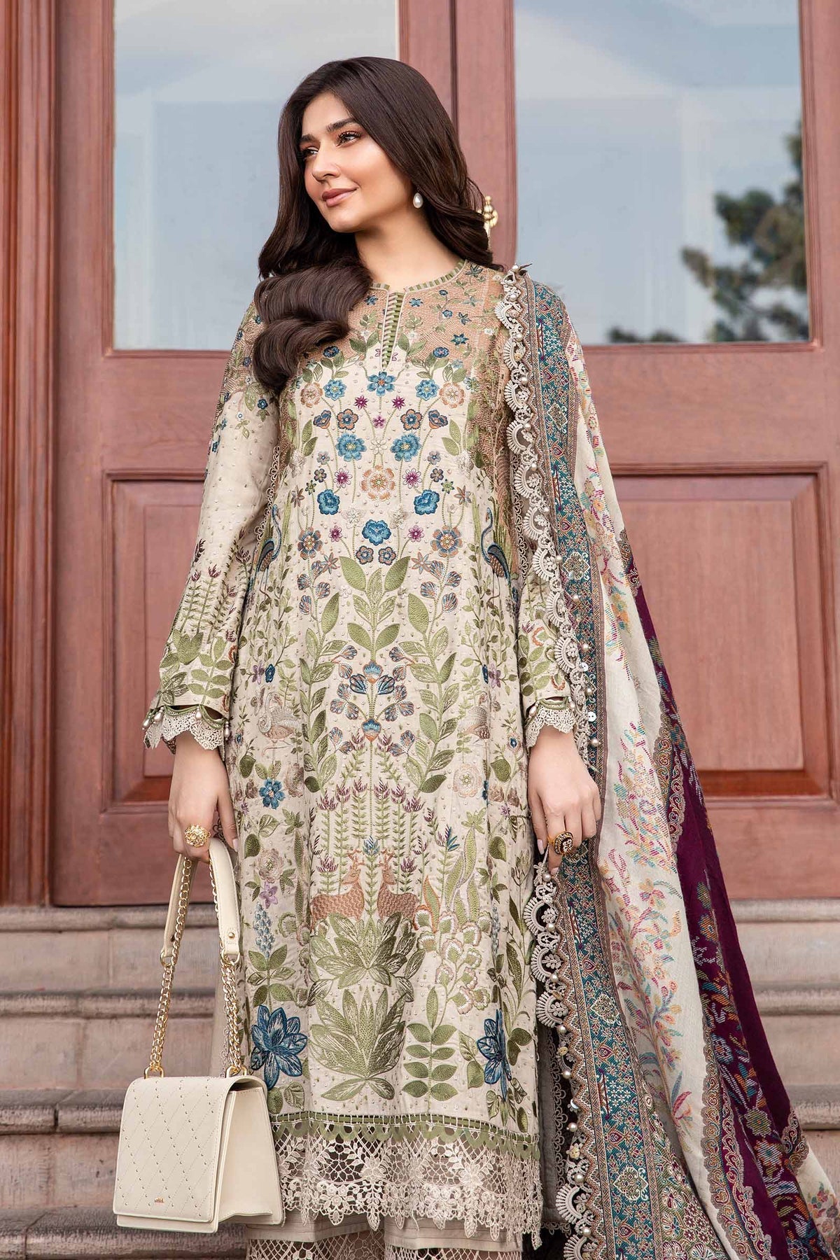 Maria B Winter Luxe collection 2024 - 3 Piece Unstitched Embroidered Linen Suit | DL-1211