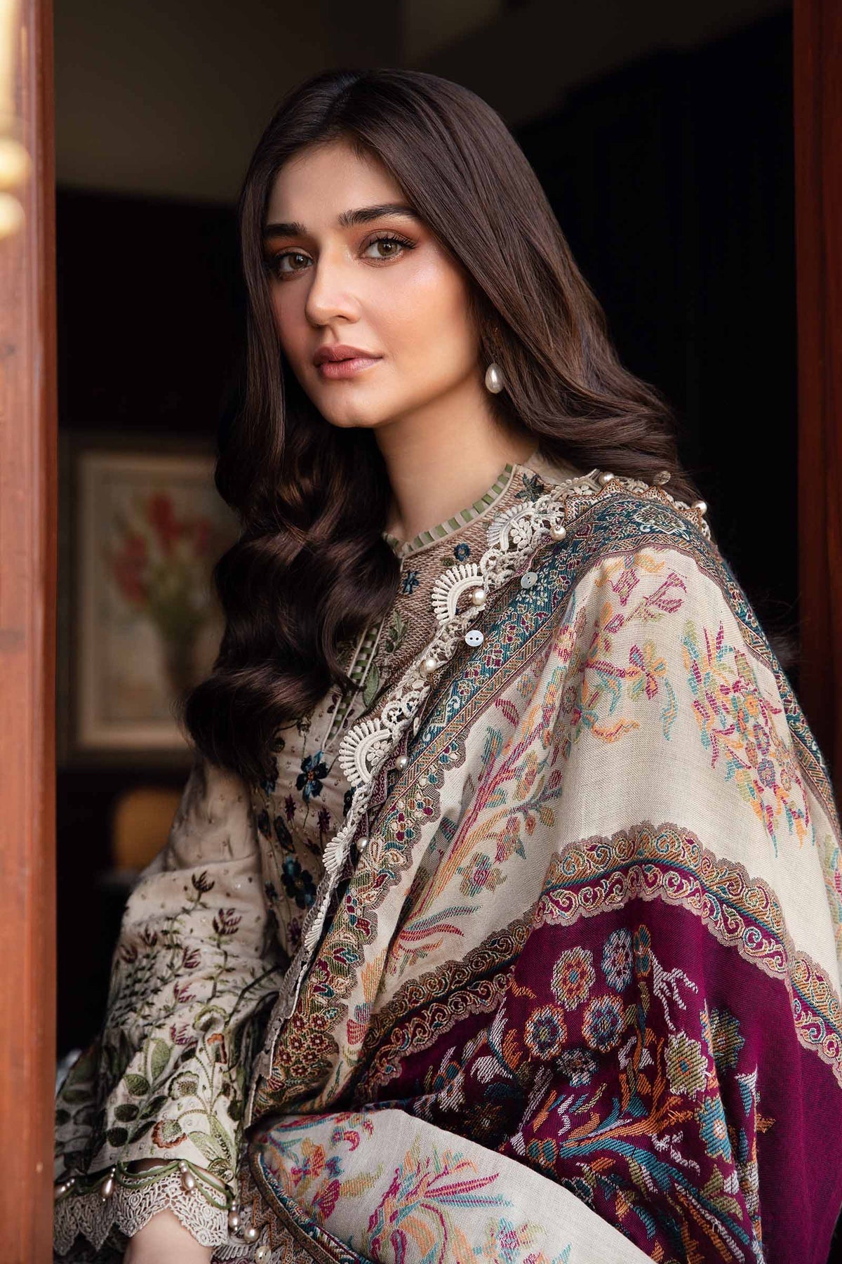 Maria B Winter Luxe collection 2024 - 3 Piece Unstitched Embroidered Linen Suit | DL-1211