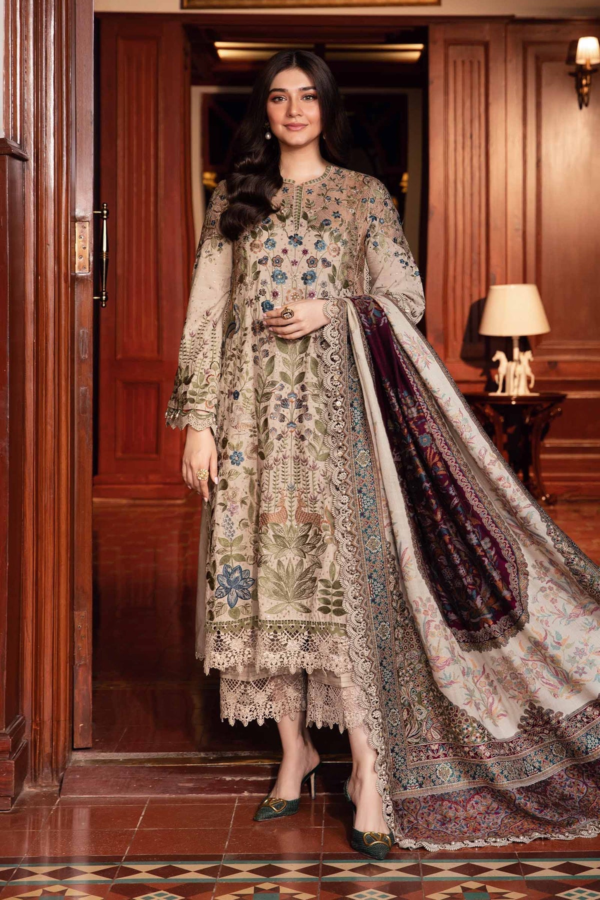 Maria B Winter Luxe collection 2024 - 3 Piece Unstitched Embroidered Linen Suit | DL-1211