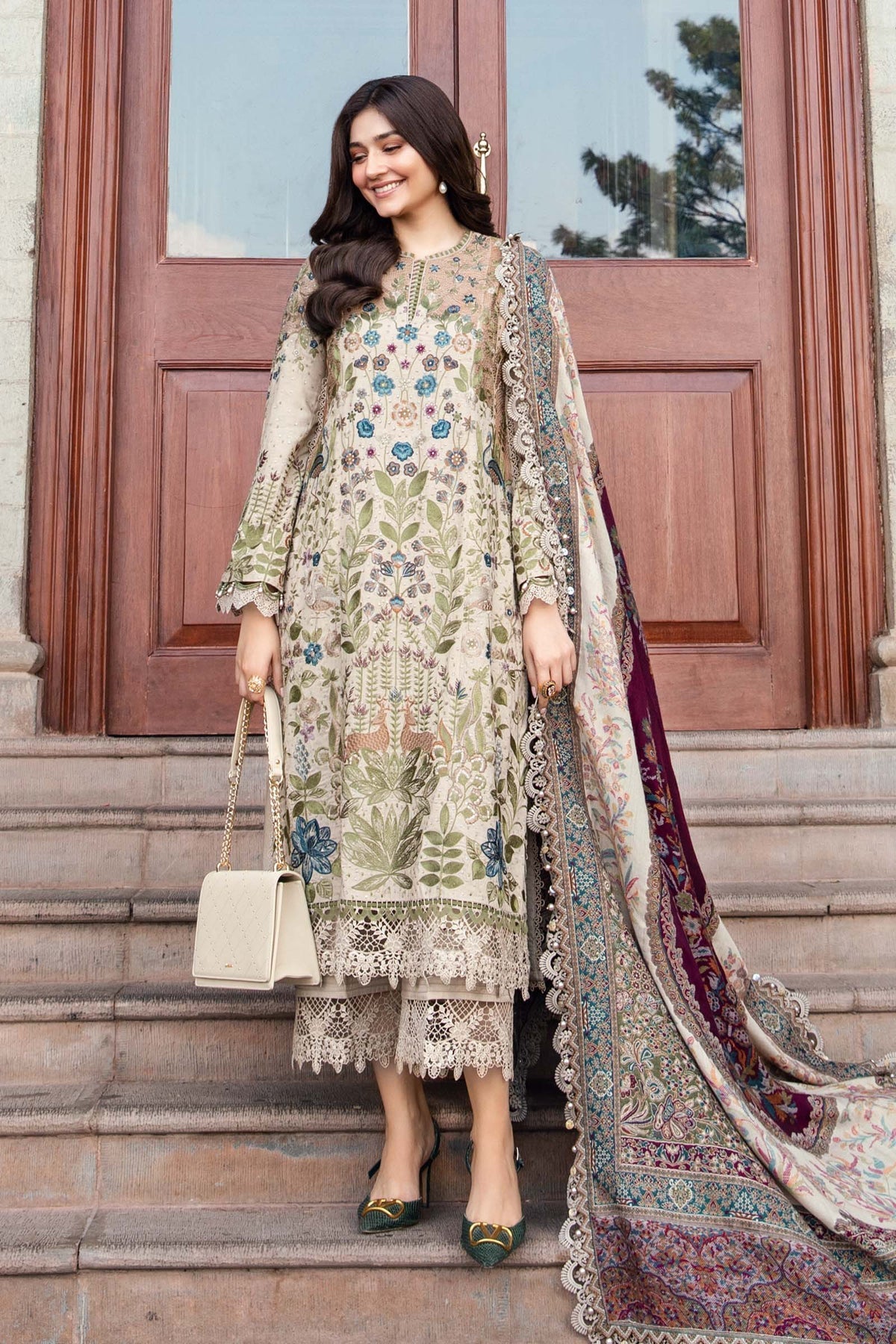 Maria B Winter Luxe collection 2024 - 3 Piece Unstitched Embroidered Linen Suit | DL-1211