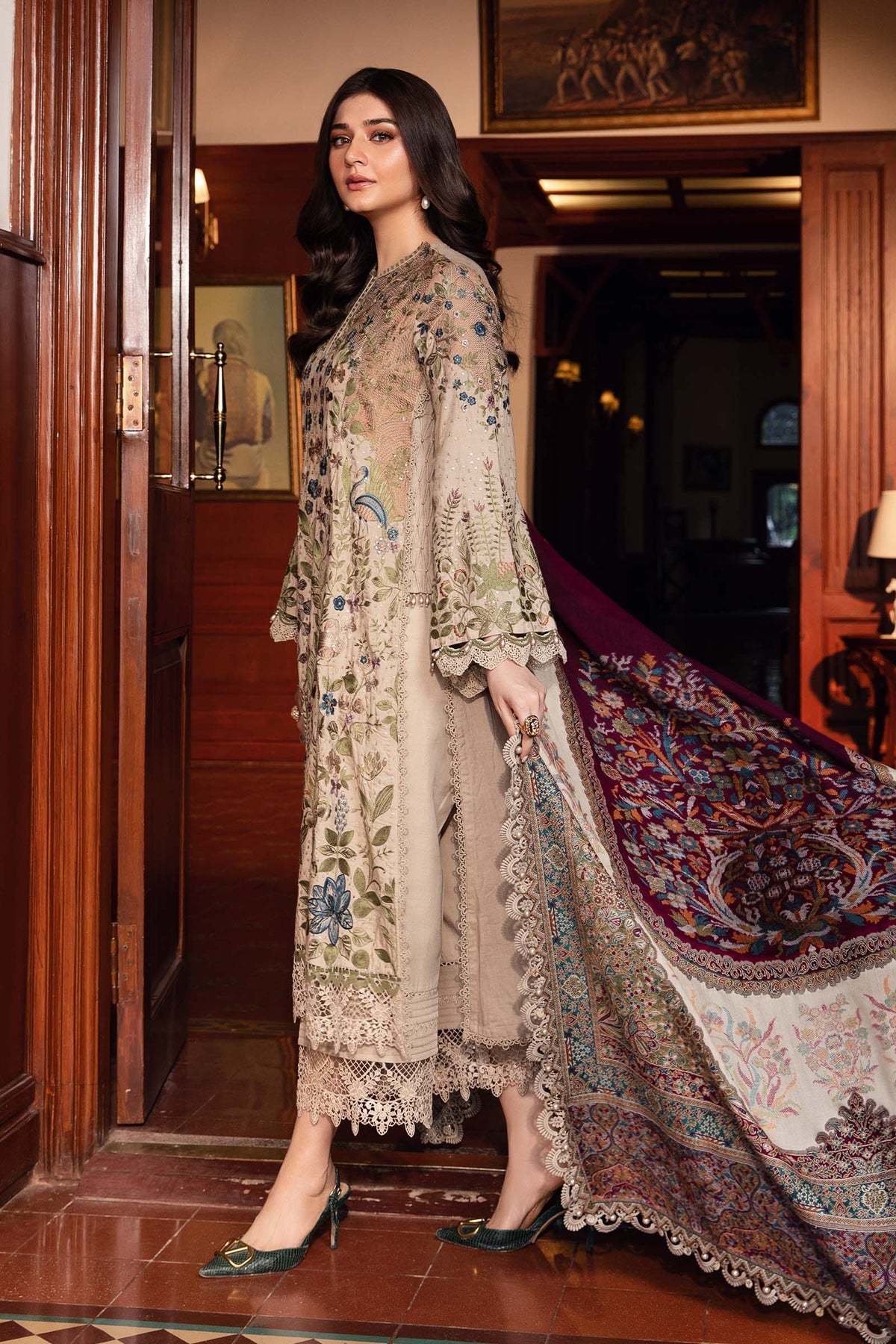 Maria B Winter Luxe collection 2024 - 3 Piece Unstitched Embroidered Linen Suit | DL-1211