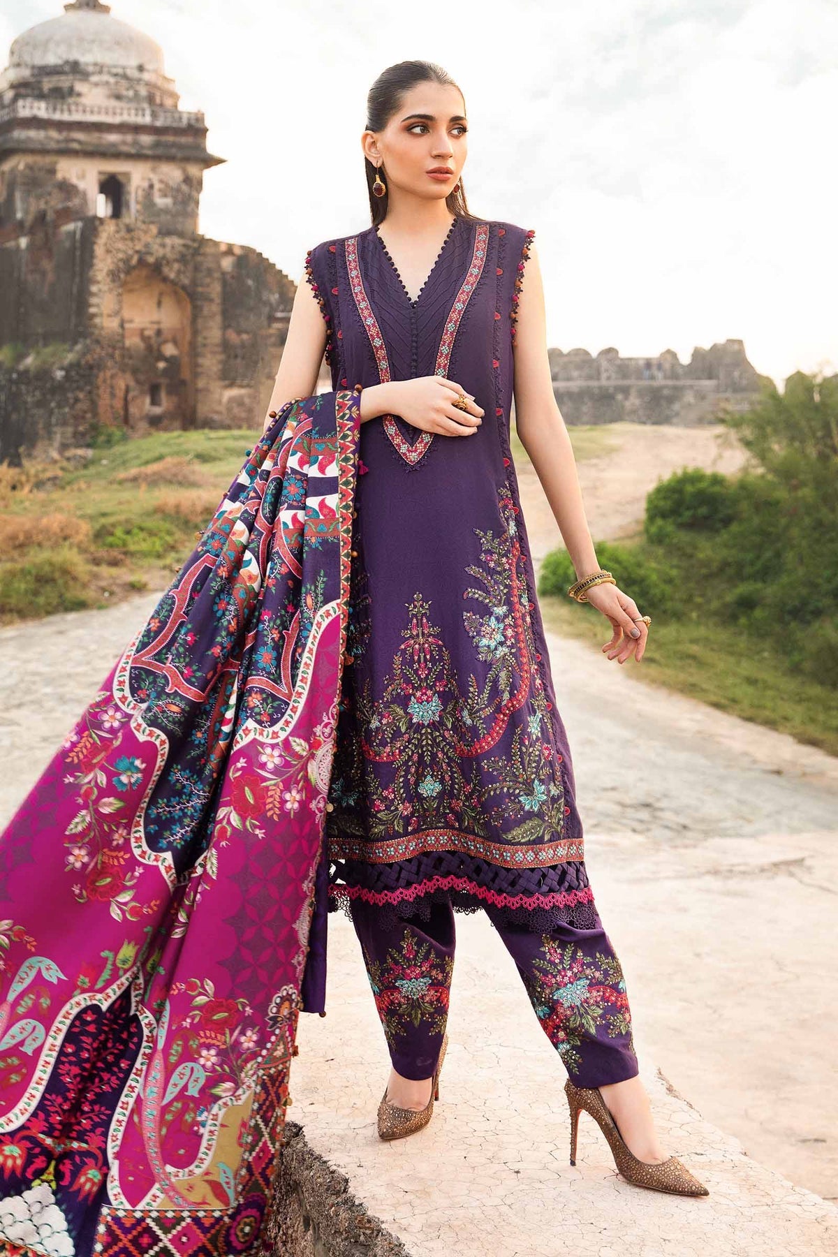 MARIA.B - 3 Piece Unstitched Printed Linen Suit | MPT-2402-A
