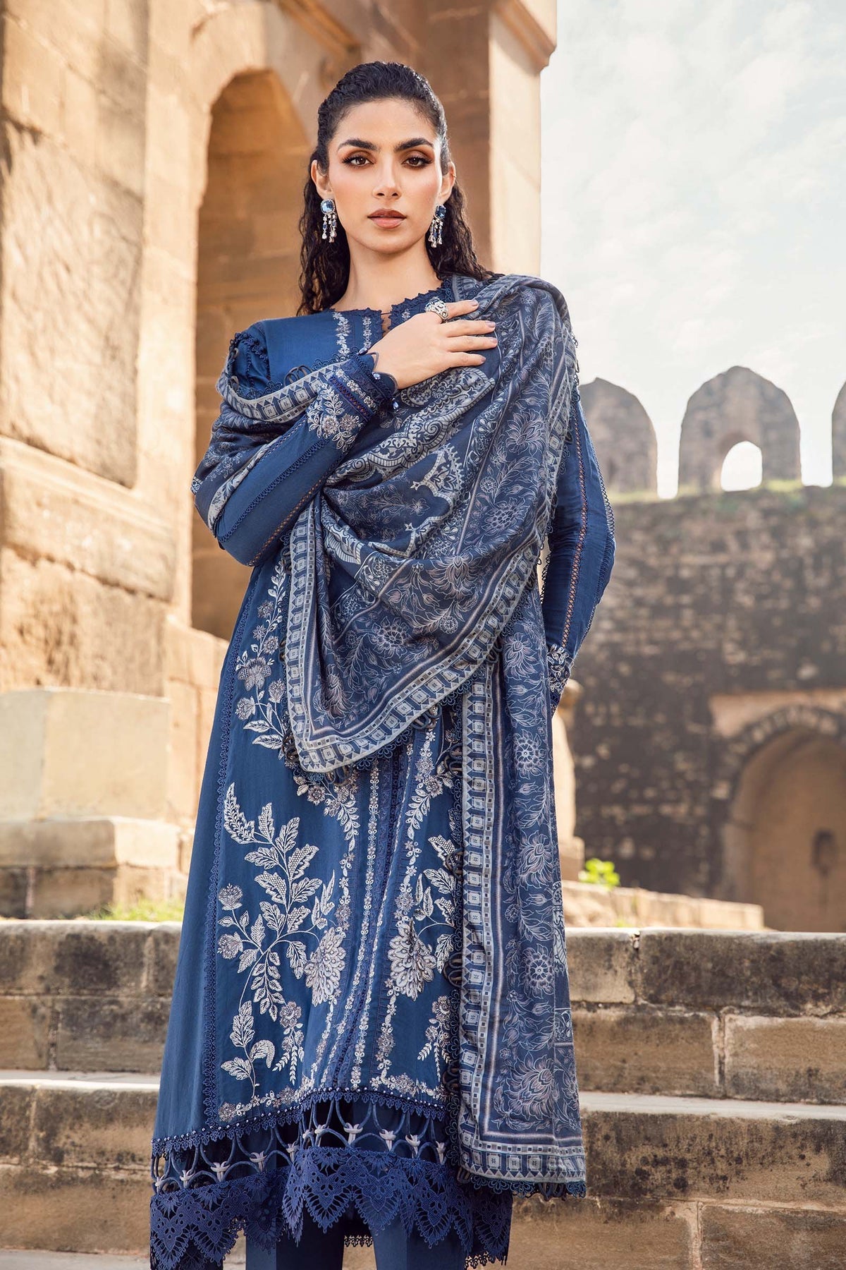 MARIA.B - 3 Piece Unstitched Printed Linen Suit | MPT-2404-B