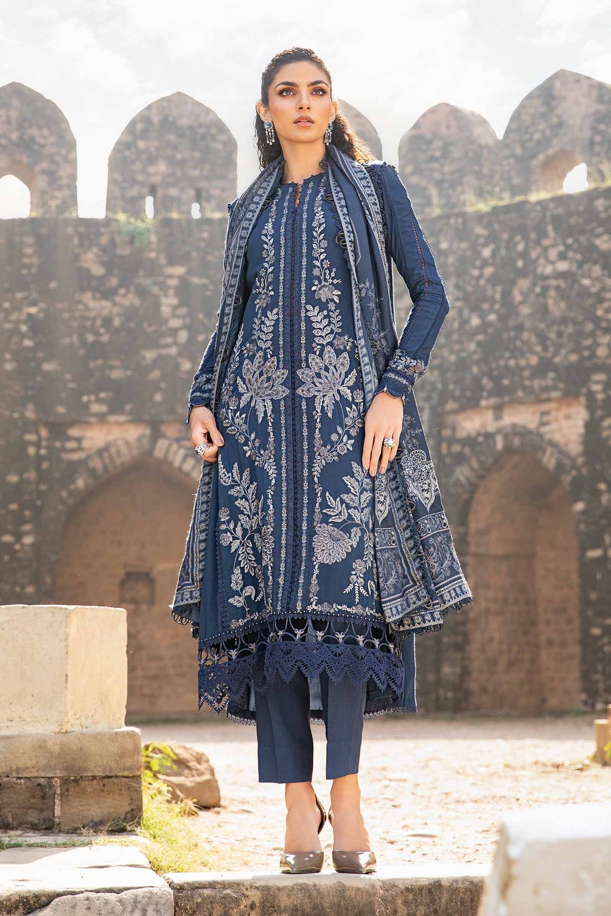 MARIA.B - 3 Piece Unstitched Printed Linen Suit | MPT-2404-B