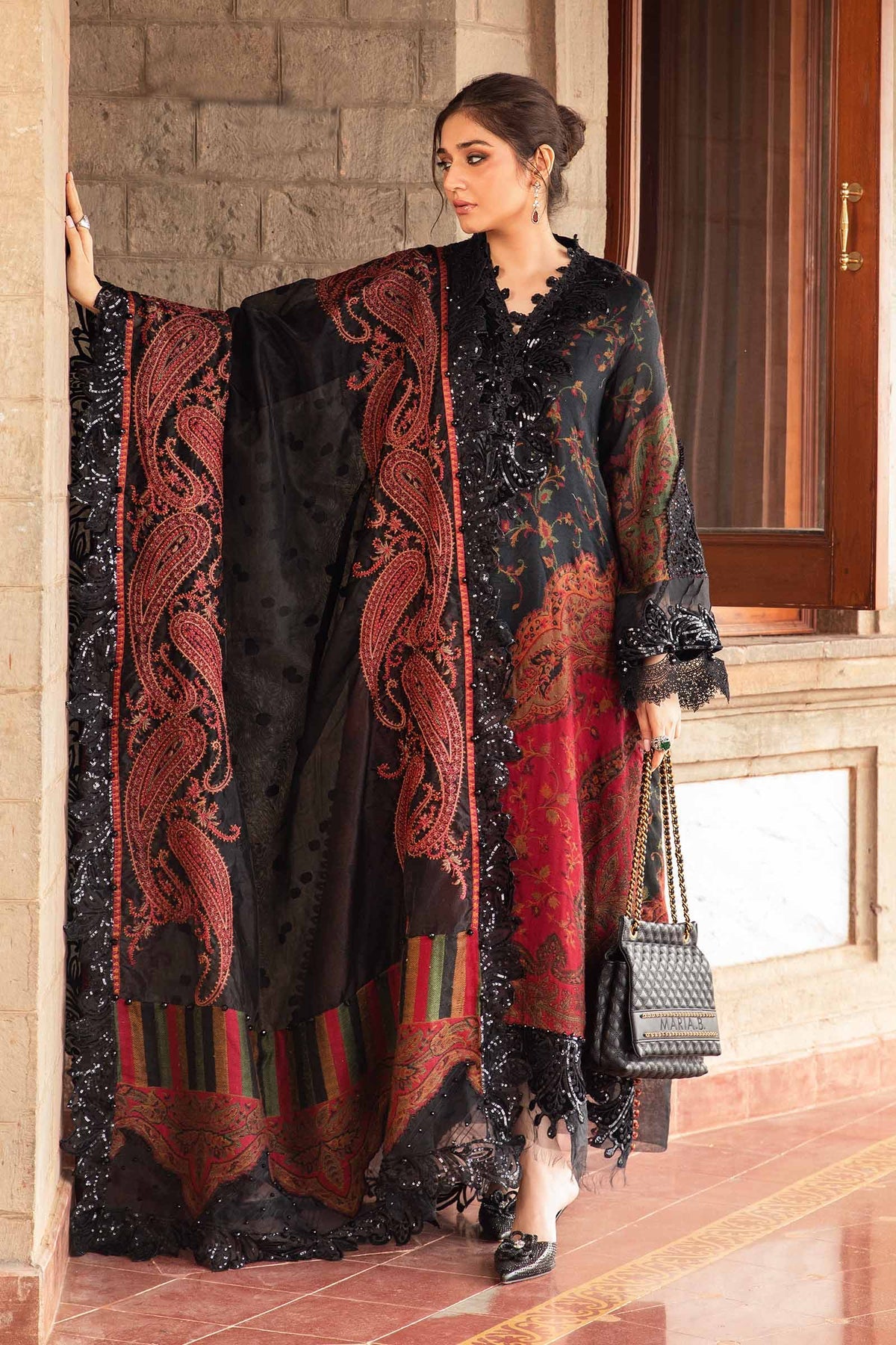 Maria B Winter Luxe collection 2024 - 3 Piece Unstitched Embroidered Woven Suit | DL-1204