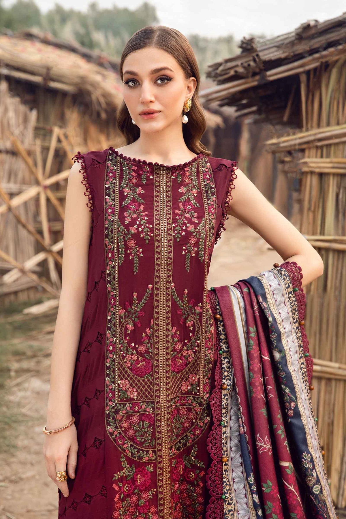 MARIA.B - 3 Piece Unstitched Printed Linen Suit | MPT-2406-B
