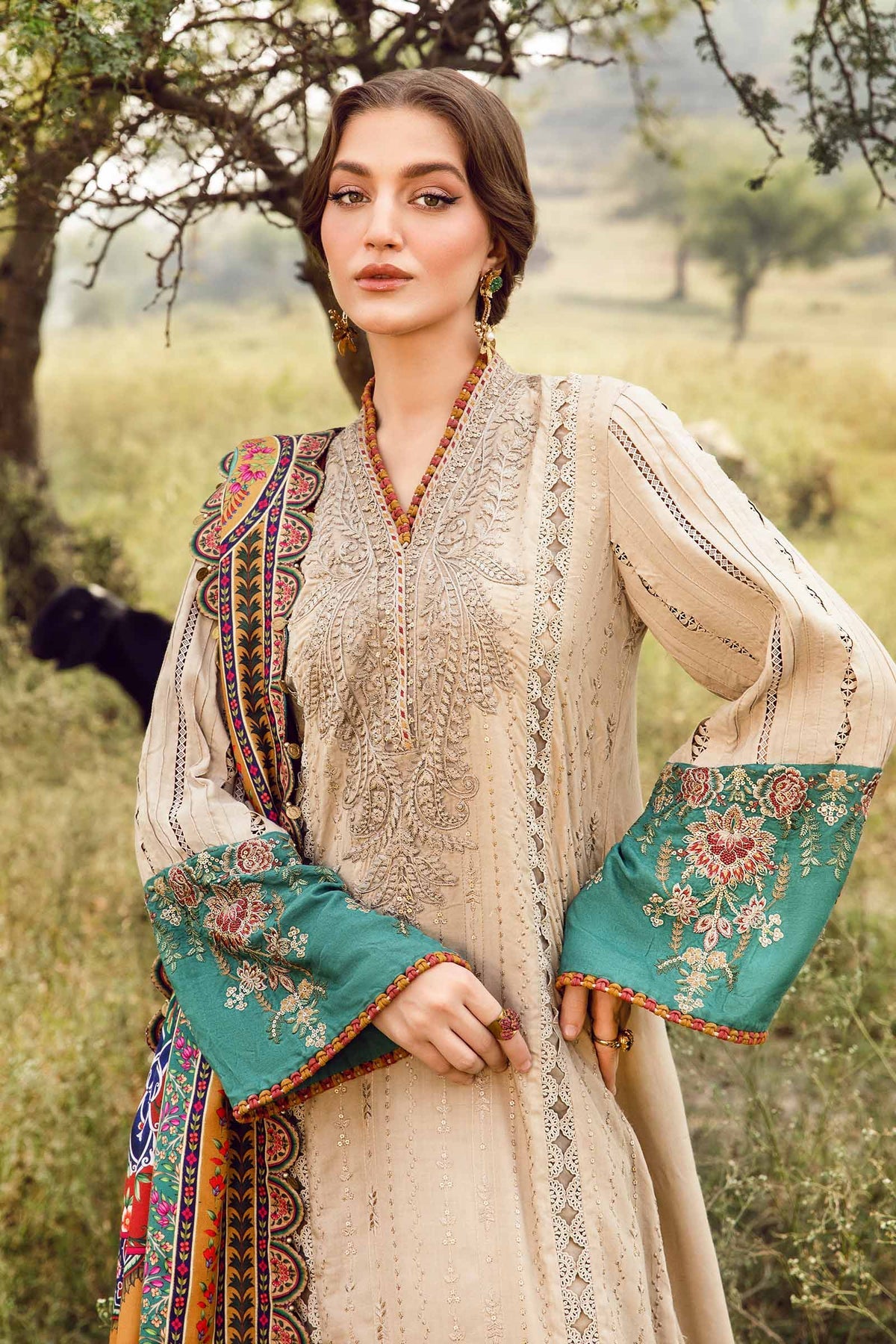 MARIA.B - 3 Piece Unstitched Printed Linen Suit | MPT-2407-A