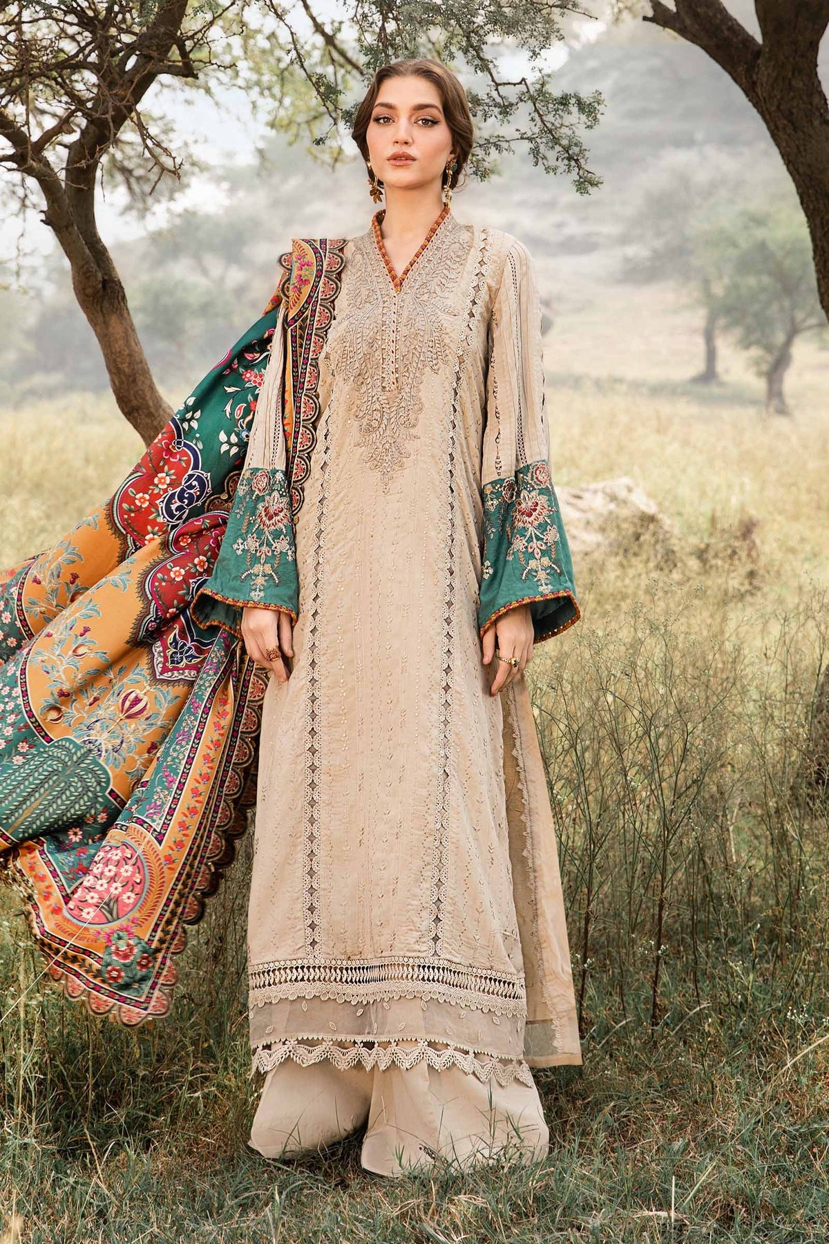 MARIA.B - 3 Piece Unstitched Printed Linen Suit | MPT-2407-A