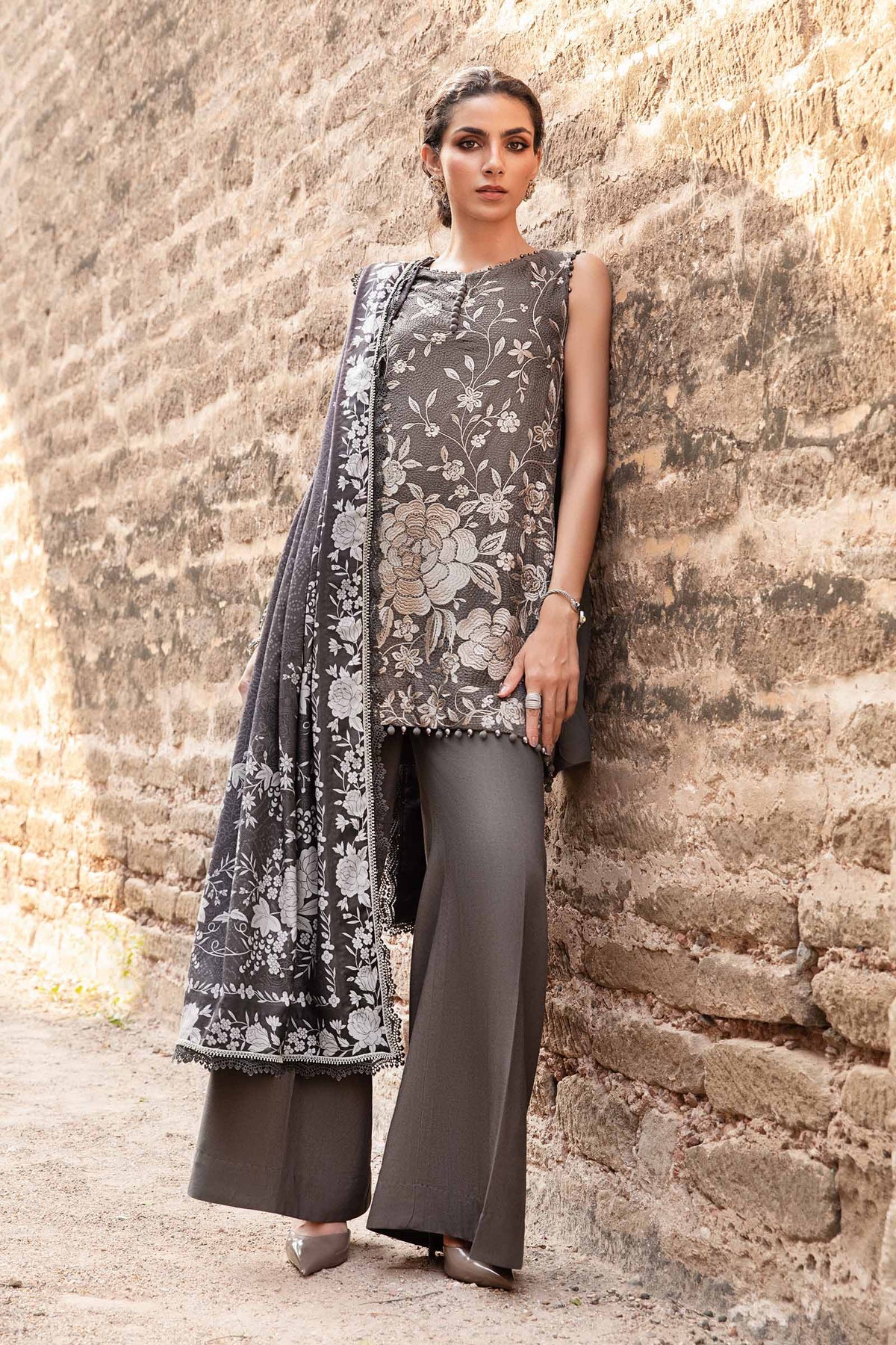 MARIA.B - 3 Piece Unstitched Printed Linen Suit | MPT-2408-B