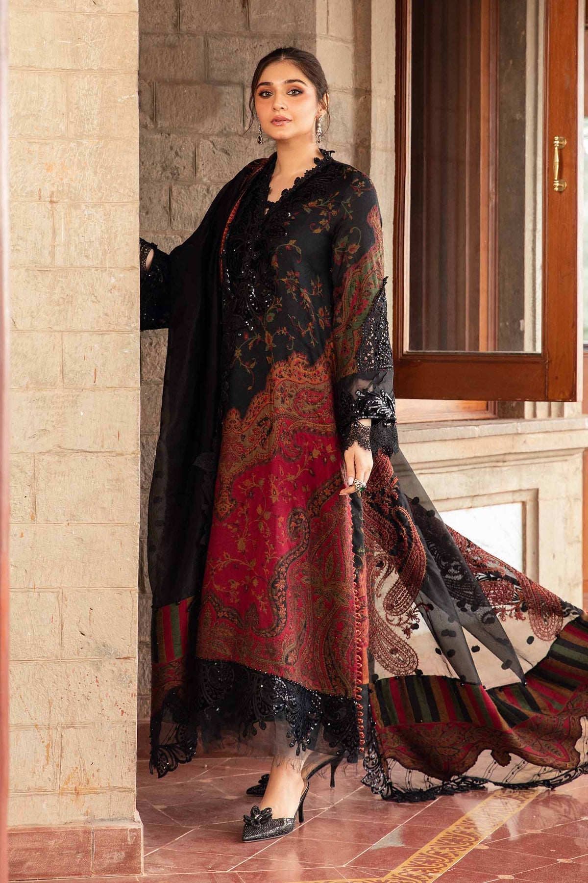 Maria B Winter Luxe collection 2024 - 3 Piece Unstitched Embroidered Woven Suit | DL-1204
