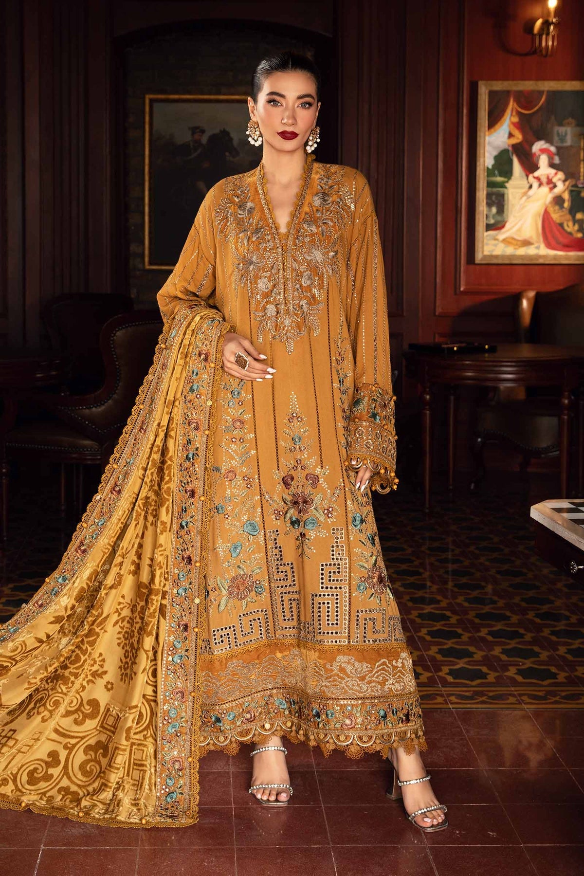 Maria B Winter Luxe collection 2024 - 3 Piece Unstitched Embroidered Twill Linen Suit | DL-1207