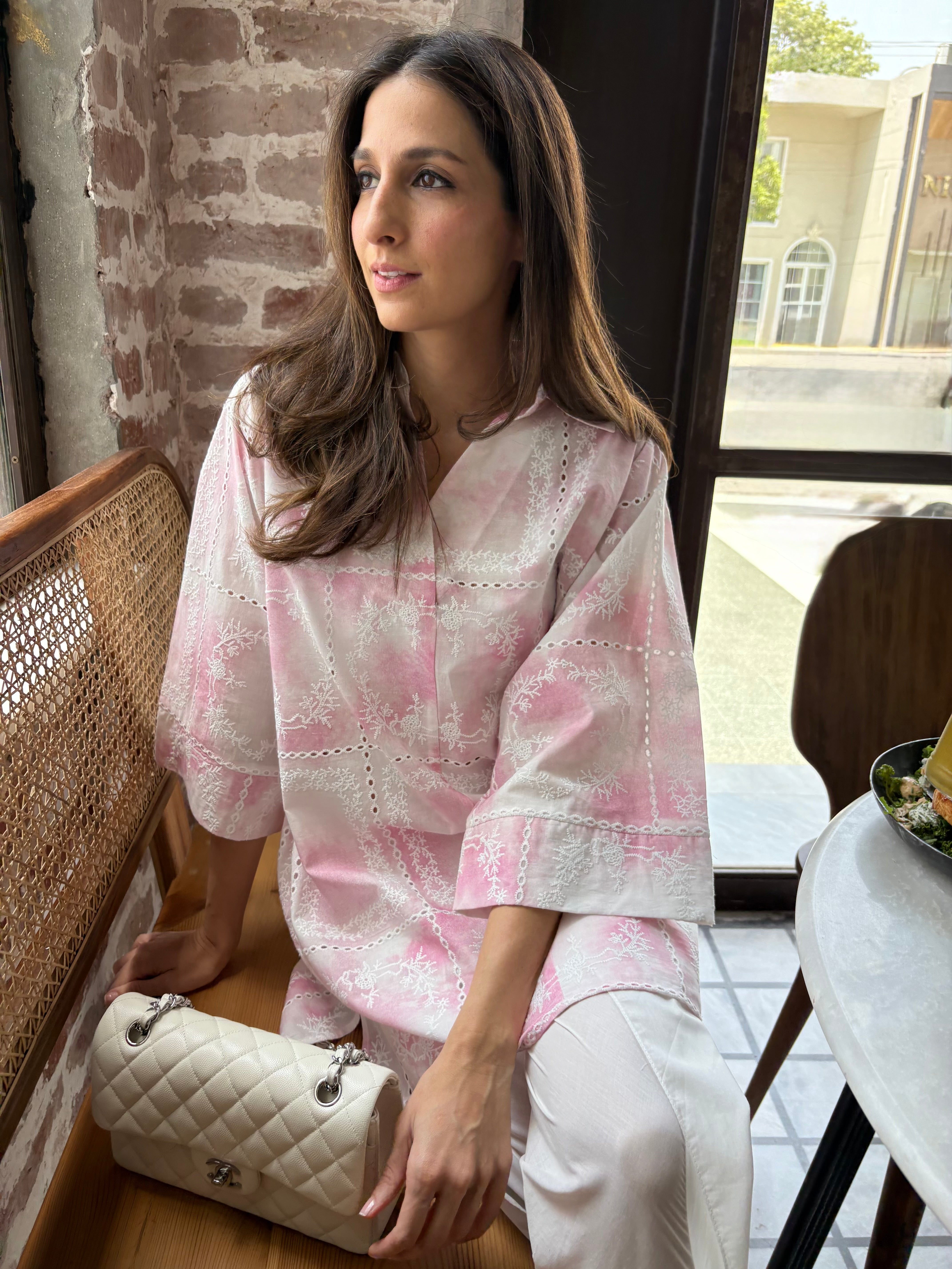 PINK TIE & DYE CHIKANKARI TOBY SET