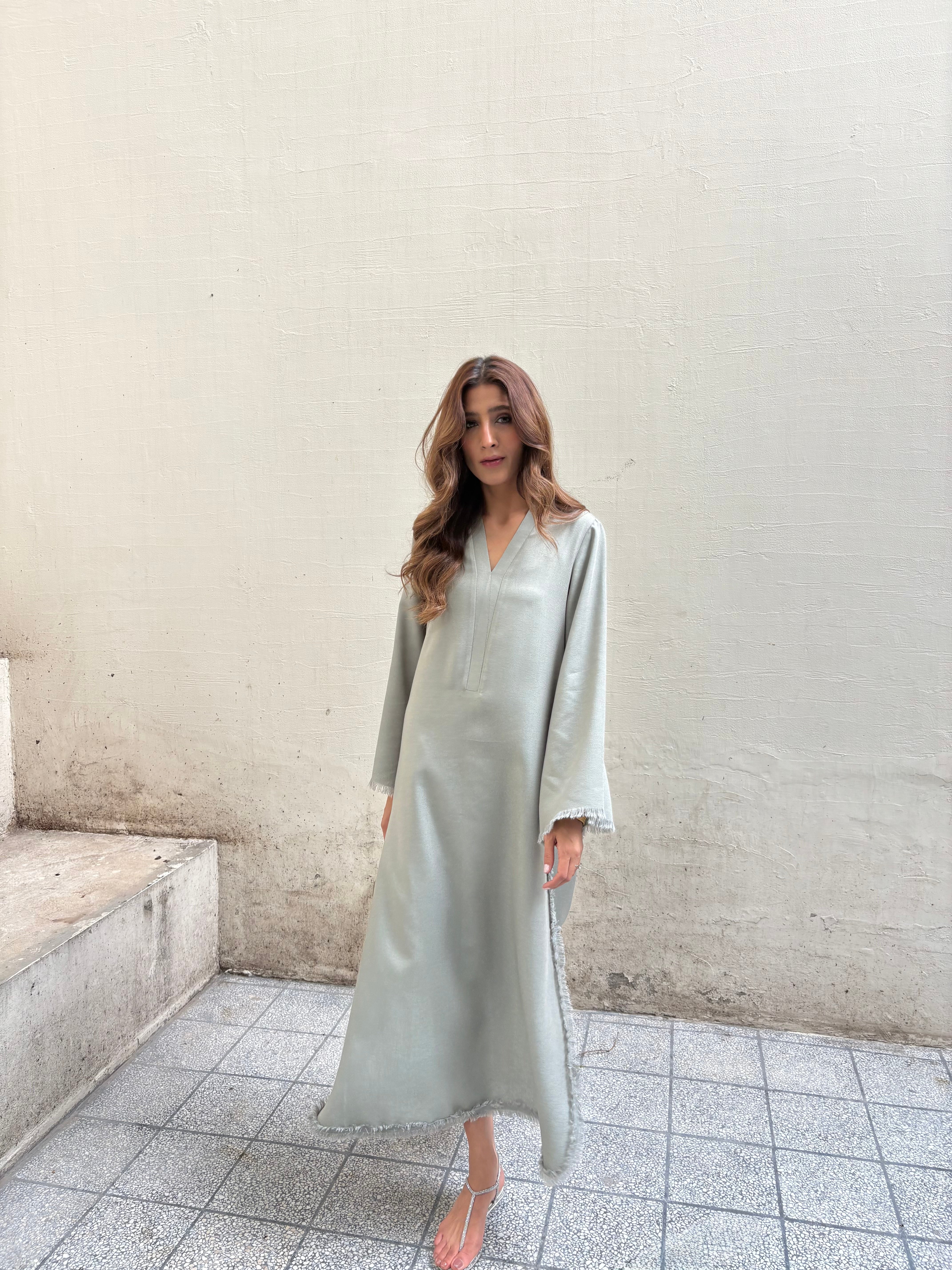 MUTED GREY-GREEN DHAAGA SET