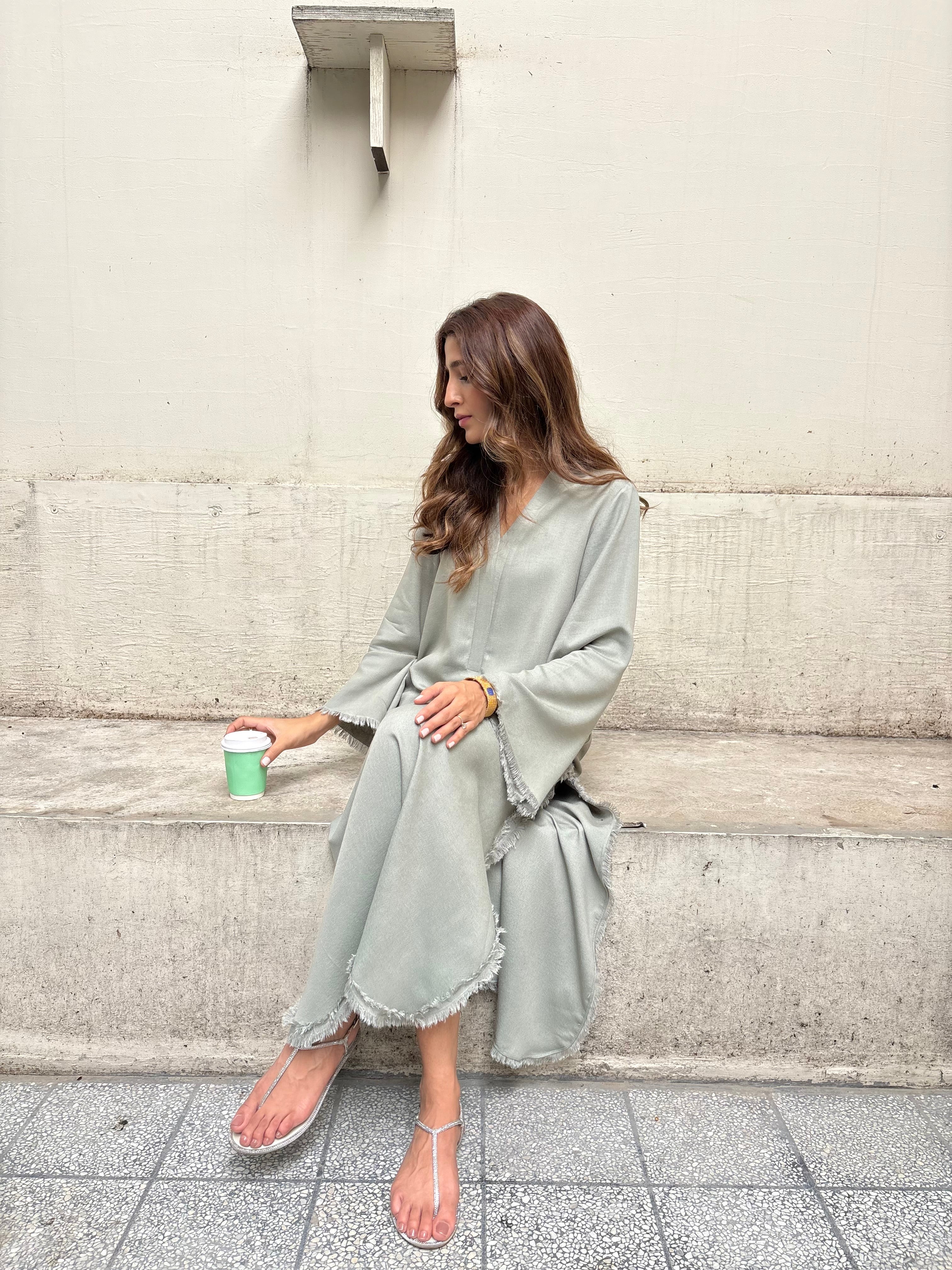 MUTED GREY-GREEN DHAAGA SET