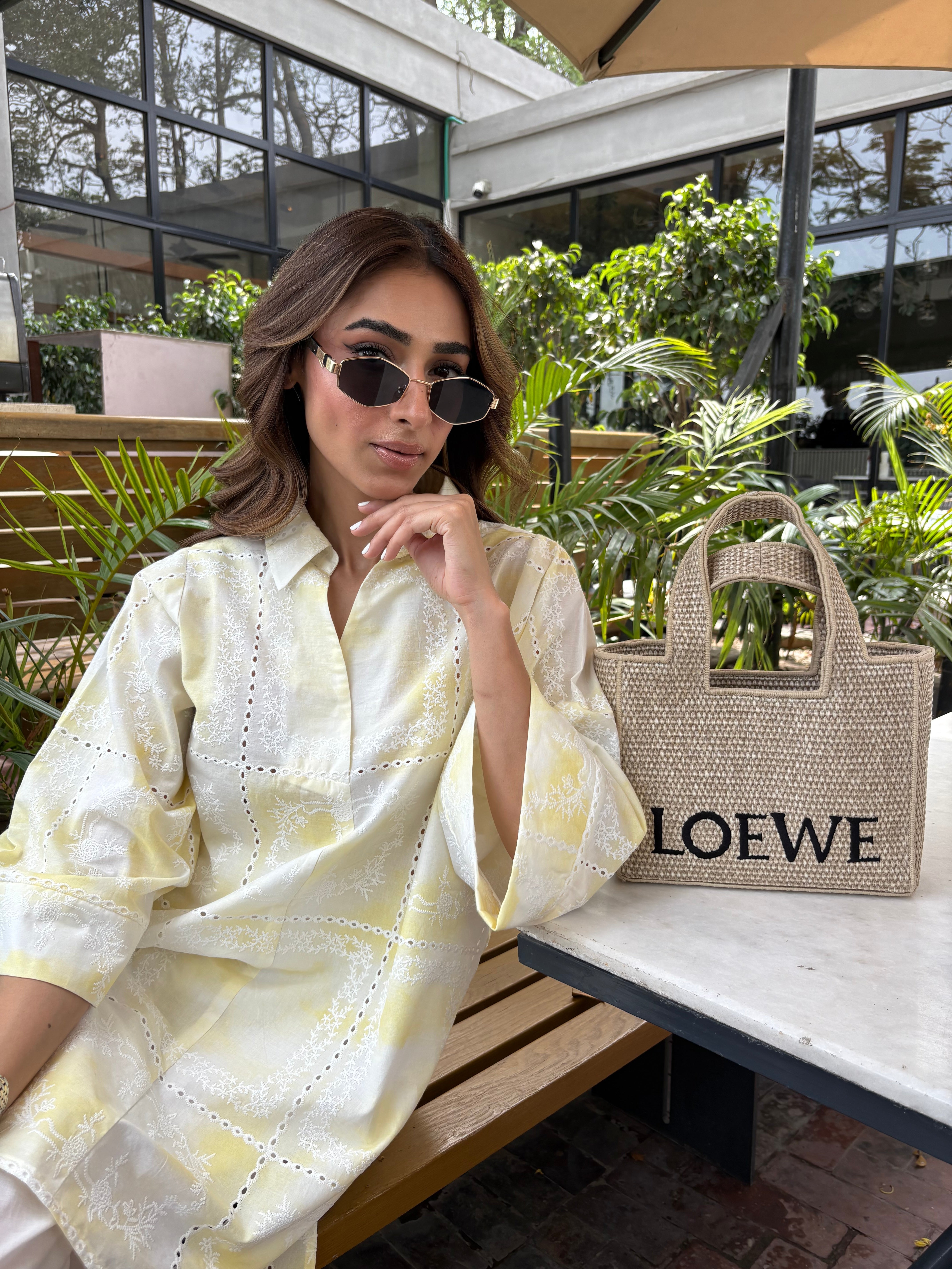 YELLOW TIE & DYE CHIKANKARI TOBY SET