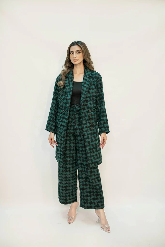 Juliet Green Tweed Checkered Coat Suit
