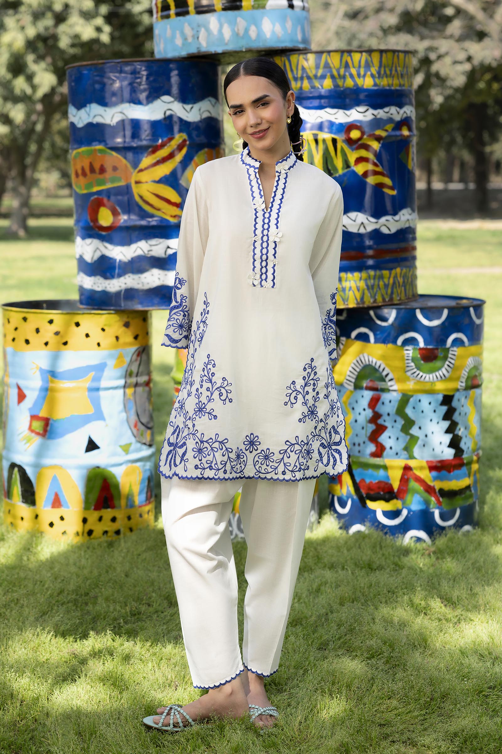 Stitched Embroidered Slub Lawn Shirt + Shalwar - SS26SGE435P2T